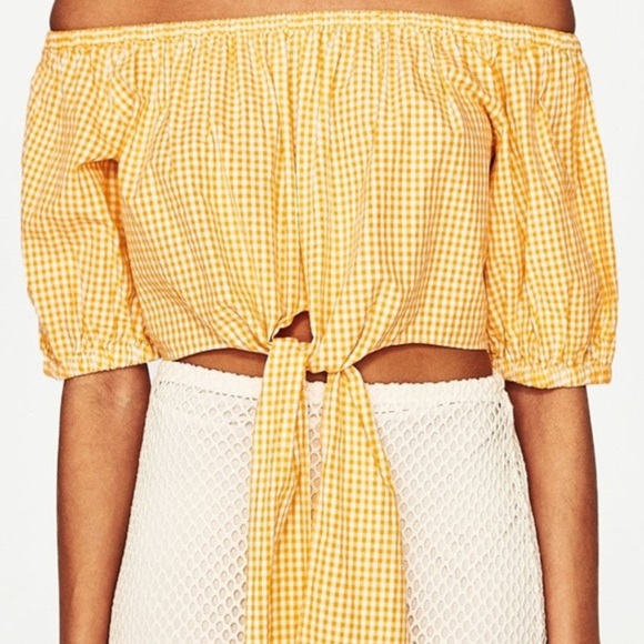 Zara Tops - Zara Yellow Gingham Off the Shoulder Top